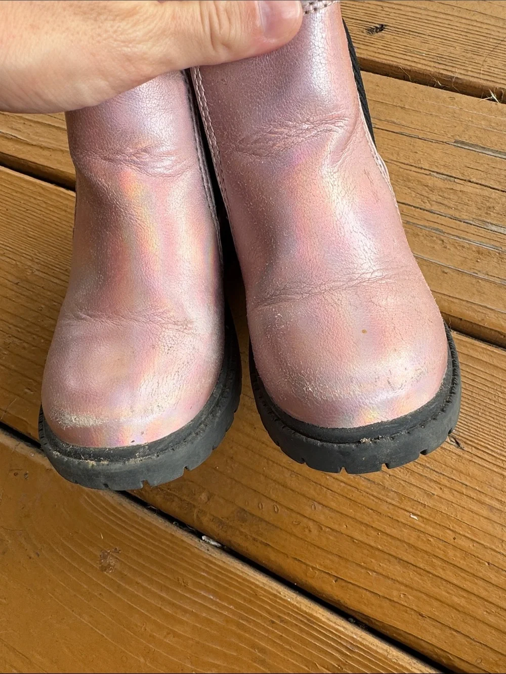 Old Navy Iridescent Pink Chelsea Boots with Black Soles